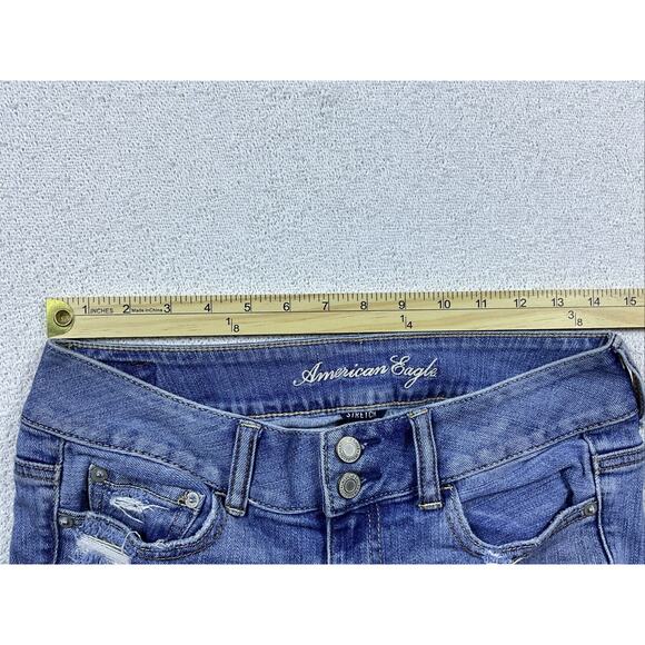 American Eagle Outfitters Artist Jeans 2 Regular Double Button Stretch Distress - Picture 6 of 9